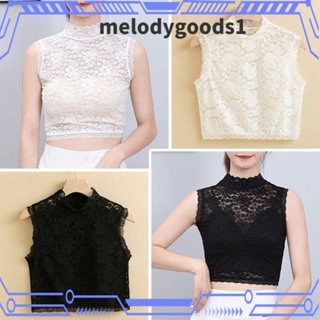 Melodygoods1 เสื้อเบลาส์ คอปกปลอม แต่งลูกไม้ ลายดอกไม้ สไตล์วินเทจ ถอดออกได้