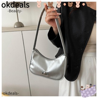 Okdeals กระเป๋าสะพายไหล่ลําลอง หนัง PU ขนาดเล็ก จุของได้เยอะ สีพื้น สําหรับสตรี Y2k