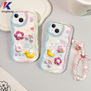 เคสโทรศัพท์มือถือ ขอบโค้ง ลายกระต่ายหน้ายิ้มน่ารัก 3D แวววาว สําหรับ VIVO Y15S Y22 Y22S Y35 Y15C Y91C Y21 2021 Y16