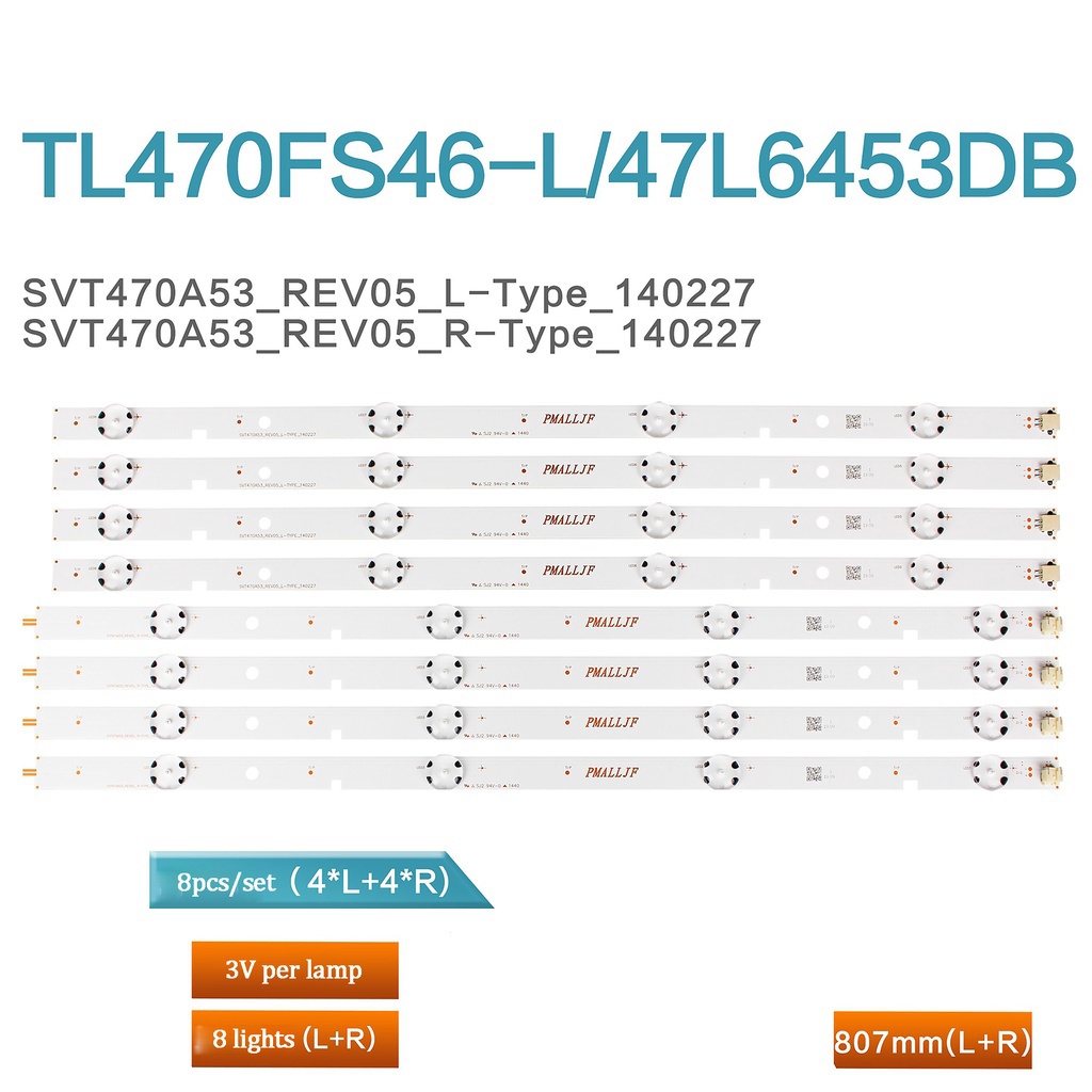 8 ชิ้น = 4 ชุด led backlight strip สําหรับ Toshiba 47L2400VM 47L5400VM light bar SVT470A53_REV05_R/L