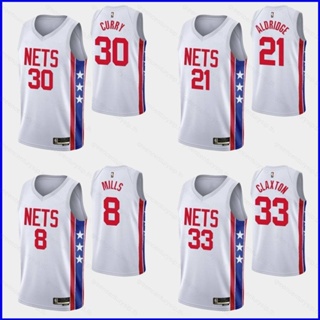 เสื้อกีฬาบาสเก็ตบอลแขนกุด ลายทีม GP1 22 23 NBA Jersey Nets Claxton Aldridge Mills Curry Jersey สีขาว PG1