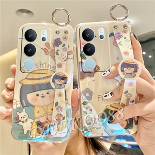 เคสโทรศัพท์มือถือนิ่ม กันกระแทก ลายการ์ตูนเด็กผู้หญิงน่ารัก แต่งกลิตเตอร์ พร้อมสายคล้องมือ สําหรับ VIVO V29 V27 V27e Y78 Y27 Y36 Y02T Y02A 5G 4G V29 VIVO Y27