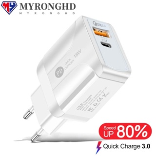 Myronghd อะแดปเตอร์ชาร์จ Type C 18W 5V3A หัวชาร์จเร็ว 2PD+3USB US UK EU Plug PD QC3.0 USB สําหรับ iPhone โทรศัพท์มือถือ 12 13 14 Max