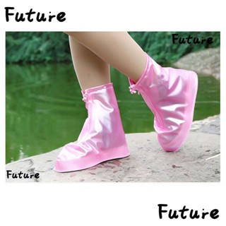 Future ผ้าคลุมรองเท้า PVC กันลื่น กันฝน สีชมพู 1 คู่