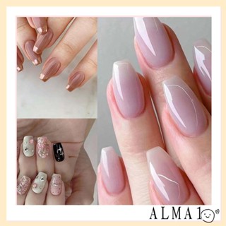 Alma เล็บปลอมออโรร่า ขอบทอง เล็บปลอม ที่ถอดออกได้ ยาว บัลเล่ต์ ดาว สีชมพู คริสตัล กดบนเล็บ ผู้หญิง เด็กผู้หญิง