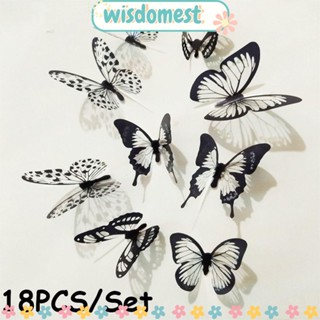 WISDOMEST สติกเกอร์ ลายผีเสื้อ 3D 18 ชิ้น/ชุด สําหรับตกแต่งห้องเด็ก คริสต์มาส งานแต่งงาน