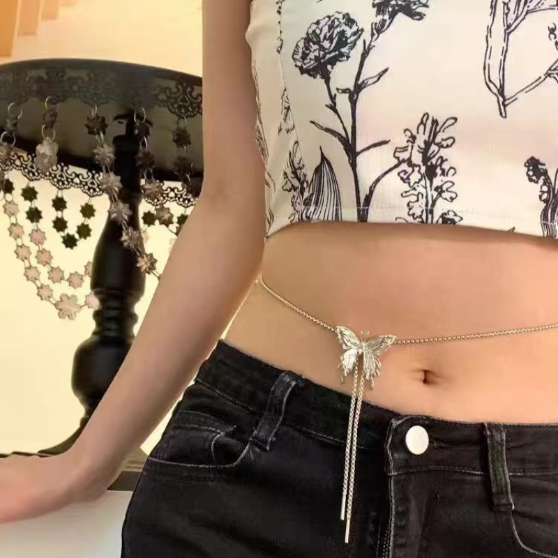 สร้อยคอโซ่ยาว จี้ผีเสื้อ ประดับเพทาย ปรับขนาดได้ เครื่องประดับแฟชั่น สําหรับผู้หญิง Y2K - รูปที่ 4