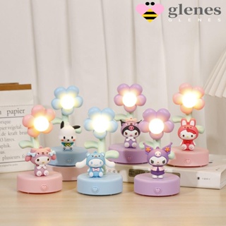 Glenes โคมไฟตั้งโต๊ะ ลายการ์ตูนอนิเมะ My Melody Cinnamoroll Tricolor Kawaii น่ารัก สร้างสรรค์ สําหรับข้างเตียงนอน