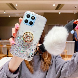 เคสโทรศัพท์มือถือ Tpu นิ่ม ประดับพลอยเทียม หรูหรา พร้อมสายคล้อง สําหรับ Honor X8A X8 X6 4G 5G