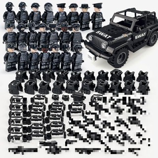 Moc ชุดของเล่นตัวต่อทหาร Jeep SWAT ขนาดเล็ก สีดํา