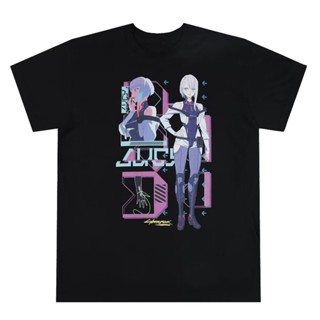 เสื้อยืดแขนสั้น คอกลม ผ้าฝ้าย 100% พิมพ์ลายอนิเมะ Cyberpunk 2077 Edge Walker David and Lucy สําหรับผู้ชาย