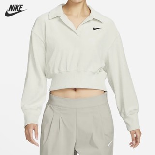 【พร้อมส่ง】ของแท้ 100% Nike เสื้อแขนยาว คอปก ผ้าสักหลาด ลายวาฟเฟิล สําหรับผู้หญิง DV7815-072