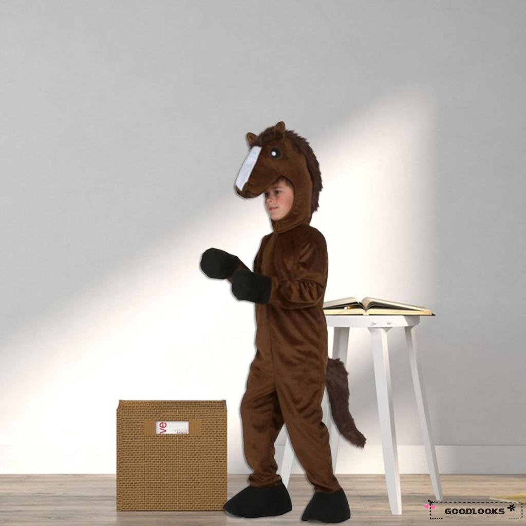 Gd- ชุดจั๊มสูท ลายการ์ตูนม้า พร้อมหมวก เครื่องแต่งกายคอสเพลย์ ปาร์ตี้ฮาโลวีน สําหรับเด็กวัยหัดเดิน