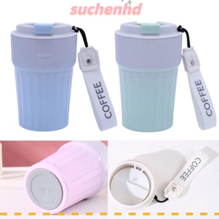 Suchenhd แก้วกาแฟสเตนเลส สุญญากาศ กันรั่วซึม พร้อมเชือกเส้นเล็ก แบบพกพา 400 มล.