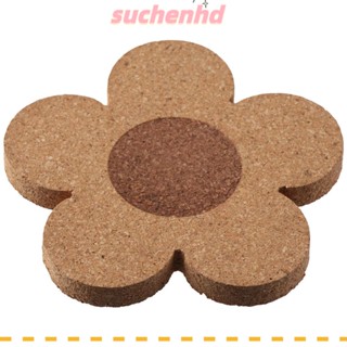 Suchenhd แผ่นรองแก้วไม้คอร์ก ฉนวนกันความร้อน ลายดอกไม้ ขนาดเล็ก 4 นิ้ว ทําความสะอาดง่าย 12 ชิ้น