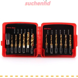 Suchenhd ชุดดอกสว่าน ก้านหกเหลี่ยม HSS M3-M10 6-32NC 8-32NC 10-24NC 10-32NC 12-24NC 1/4-20NC สีทอง 13 ชิ้น