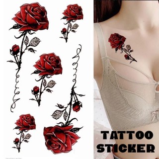 TATTOO STICKERS แทททู สติกเกอร์ รอยสักชั่วคราว ลาย กุหลาบ ติดแล้วเห็นลายเลย ไม่ต้องรอ ติดง่าย ติดด้านที่ลอกแผ่นพลาสติก