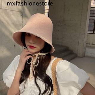 Mxfashione หมวกบักเก็ตถัก ทรงบักเก็ต ผ้าลูกไม้ กันแดด ระบายอากาศ พับได้ สําหรับผู้หญิง