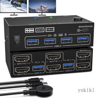 Kiki สวิตช์พอร์ต USB ความละเอียดสูง ช่องคู่ KVM ไร้รอยต่อ สําหรับคอมพิวเตอร์