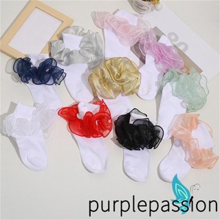 Purplepassion- ถุงเท้าเต้นรํา แต่งลูกไม้ ป้องกันการลื่นไถล สไตล์เจ้าหญิง ฤดูใบไม้ผลิ ฤดูใบไม้ร่วง สําหรับเด็กวัยหัดเดิน