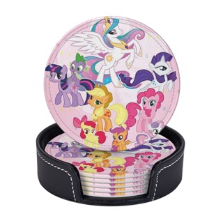 (6 ชิ้น) ที่รองแก้วหนัง ทรงกลม ลาย My Little Pony ทนความร้อน พร้อมกล่องเก็บ สําหรับร้านอาหาร ห้องครัว สํานักงาน และอื่น ๆ