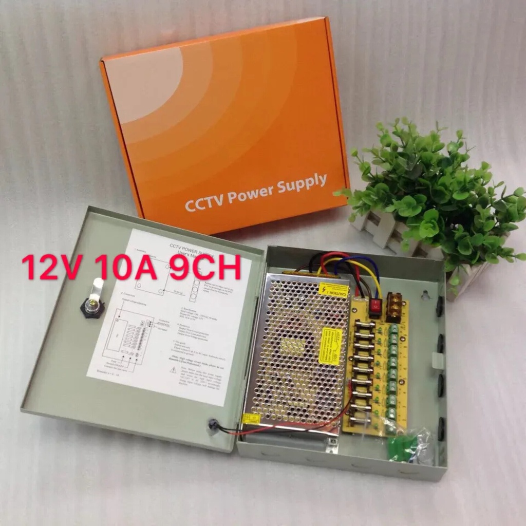 กล่องจ่ายไฟ 9 Ch. 12V 10A สำหรับกล้องวงจรปิด 4-6 จุด ไม่ต้องใช้ อแดปเตอร์ Switching Power Supply (03