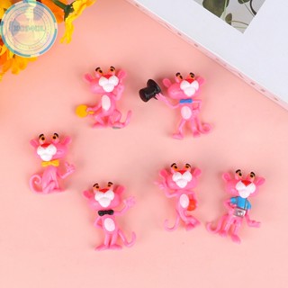 Xo94ol โมเดลฟิกเกอร์ รูปการ์ตูน Pink Panther น่ารัก สําหรับตกแต่งบ้านตุ๊กตา 6 ชิ้น