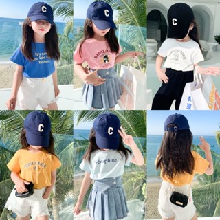 【Girl Wear】เสื้อยืดคอกลม แขนสั้น ผ้าฝ้าย พิมพ์ลาย Budak Perempuan Baju สไตล์เกาหลี (1-14 ปี) (4 สี)