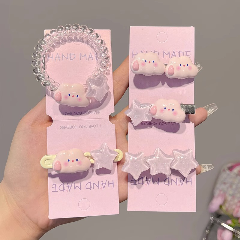 1/6/9 ชิ้นสีชมพู Cloud Star กิ๊บติดผม Bangs คลิปเจ้าหญิง BB คลิป Headdress ผู้หญิง
