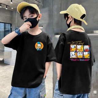 ✨【พร้อมส่ง】เสื้อยืดแขนสั้นลําลอง ผ้าฝ้ายแท้ พิมพ์ลายการ์ตูนโดนัลด์ดั๊ก ทรงหลวม สไตล์เกาหลี แฟชั่นฤดูร้อน สําหรับเด็กผู้ชาย อายุ 1-14 ปี