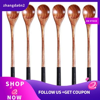 【พร้อมส่ง】ชุดช้อนไม้ ด้ามจับยาว สไตล์ญี่ปุ่น สําหรับชงชา กาแฟ ขนมหวาน น้ําผึ้ง 6 ชิ้น
