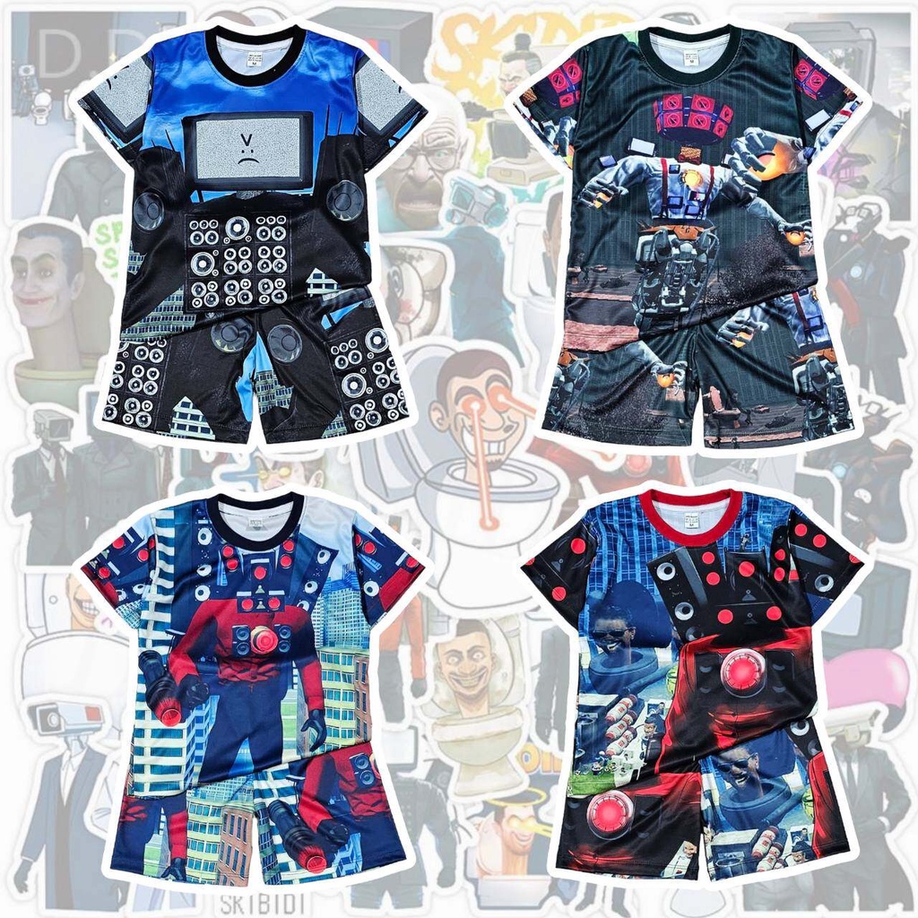 SKBD0913 ชุดเด็ก เสื้อแขนสั้น+กางเกงขาสั้น ผ้าไมโครเกรดA ลาย skibidi toilet เสื้อผ้าเด็ก ชุดเด็กแฟชั่น ชุดเด็กลายการ์ตูน