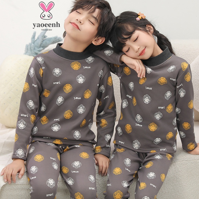 【YAOEENH】100-170 ซม. เด็ก ขนแกะ ซับใน หนา ด้านล่าง ชุดวอร์ม ฤดูใบไม้ร่วง ฤดูหนาว เด็กผู้ชาย เด็กผู้หญิง ปกกลาง เสื้อผ้าฤดูใบไม้ร่วง กางเกงขายาว บ้าน เสื้อผ้า ชุดนอน พร้อม