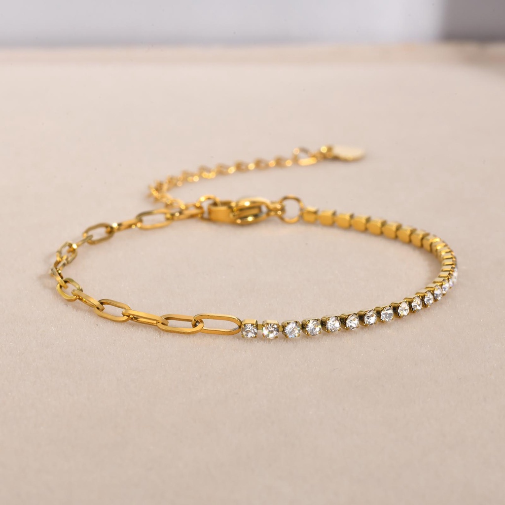 Vnox سوار سلسلة ستانلس مطلي ذهب 18K بالزركون الأبيض — صورة 5