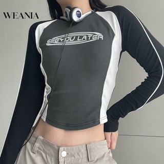 Weania เสื้อคอกลม โมโนแกรม สไตล์เครื่องเทศ ทรงสลิมฟิต สําหรับผู้หญิง