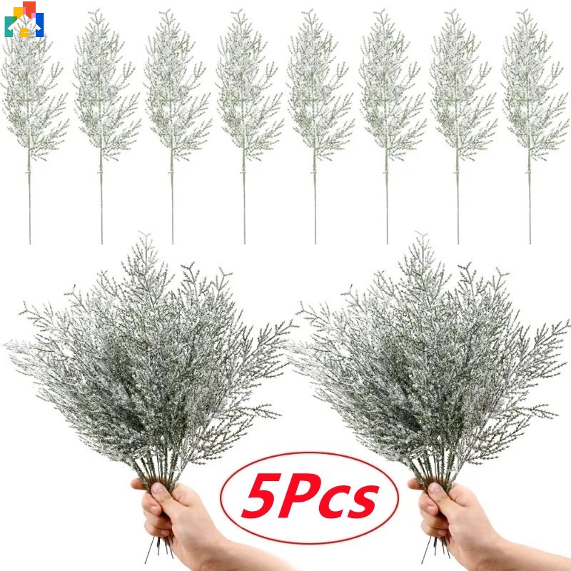 กิ่งไม้สนประดิษฐ์ สวยงาม เกล็ดหิมะปลอม พืชคริสต์มาส ปีใหม่ ปาร์ตี้ ตกแต่งบ้าน ช่อดอกไม้ กล่องของขวัญ DIY 1/5 ชิ้น