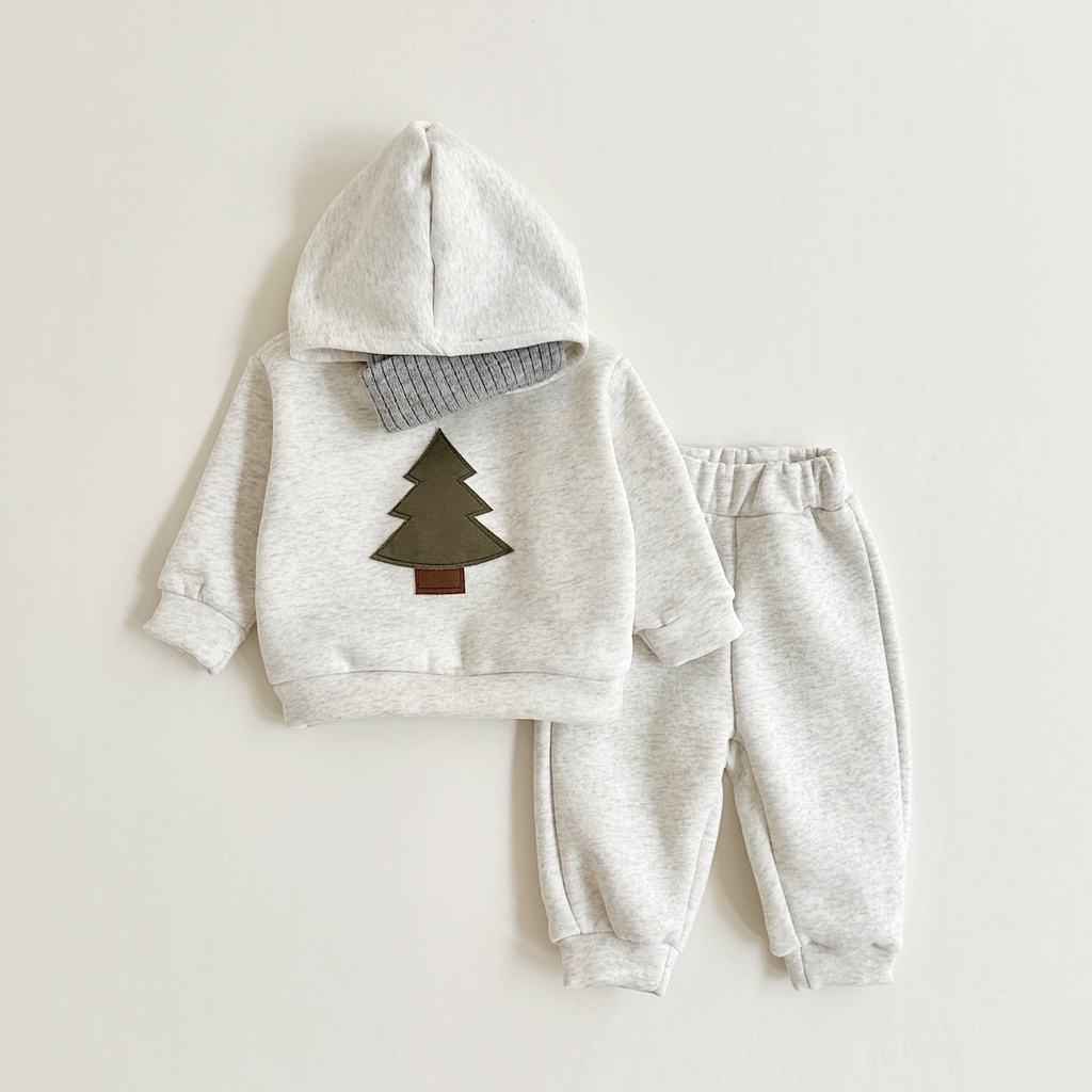 ชุดเสื้อฮู้ดดี้ ผ้ากํามะหยี่ขนนิ่ม ลายต้นคริสต์มาส ให้ความอบอุ่น แฟชั่นฤดูหนาว สําหรับเด็กผู้ชาย และเด็กผู้หญิง 2 ชิ้น