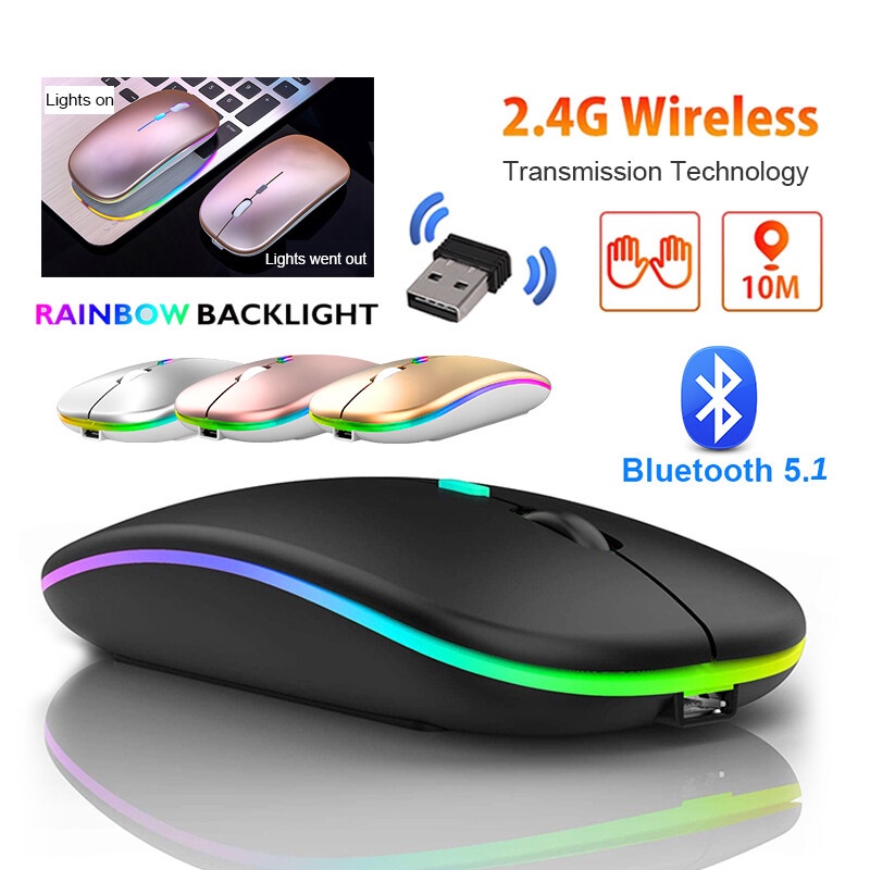 เมาส์ไร้สายบลูทูธ 2 in 1 ไร้สาย เมาส์ออปติคัลโหมดคู่ เมาส์ 2.4G เมาส์แบบชาร์จไฟแบบพกพาตามหลักสรีรศาสตร์สำหรับแล็ปท็อป