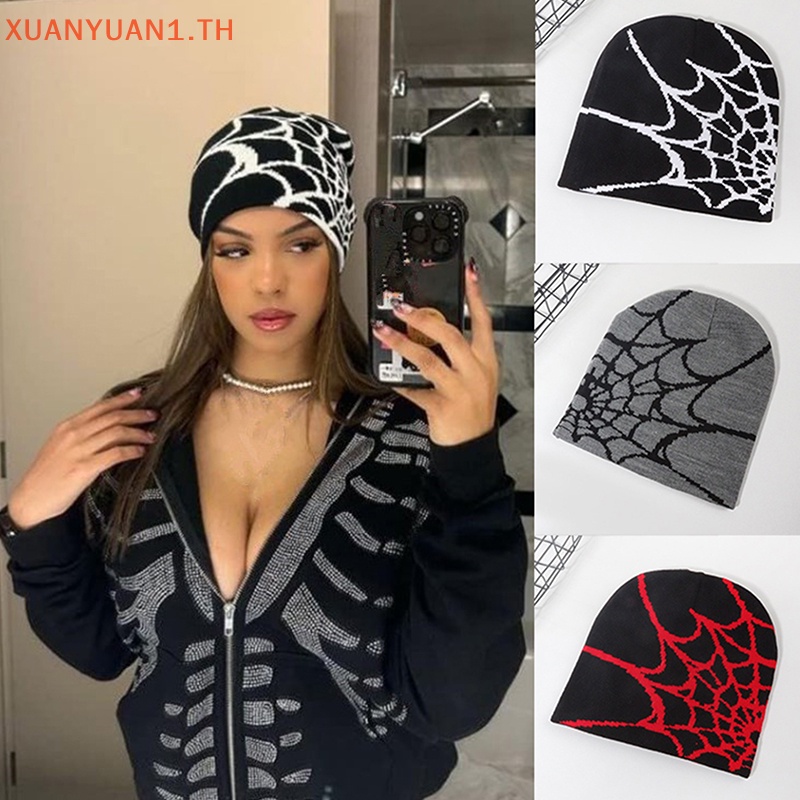 Xuan หมวกบีนนี่ถัก ผ้าขนสัตว์นิ่ม ปักลายการ์ตูนแมงมุม แฟชั่นฤดูหนาว สําหรับผู้หญิง