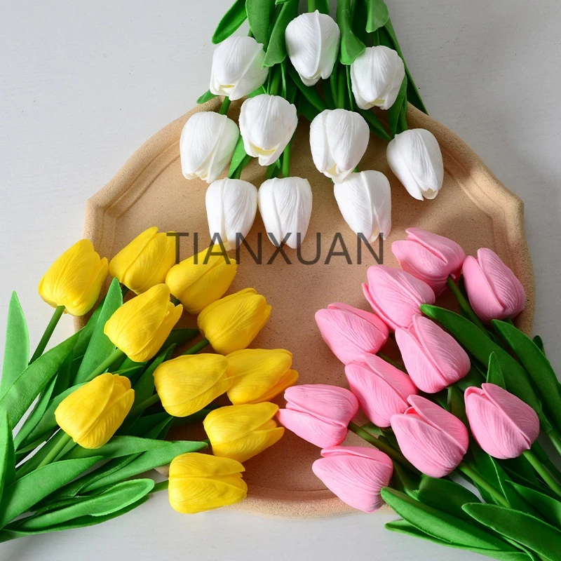 34cmดอกไม้ประดิษฐ์ ทิวลิป ประดิษฐ์ดอกไม้ปลอมตกแต่งบ้าน มือจำลองดอกไม้การถ่ายภาพงานแต่งงาน วันวาเลนไทน์ตกแต่งเค้ก