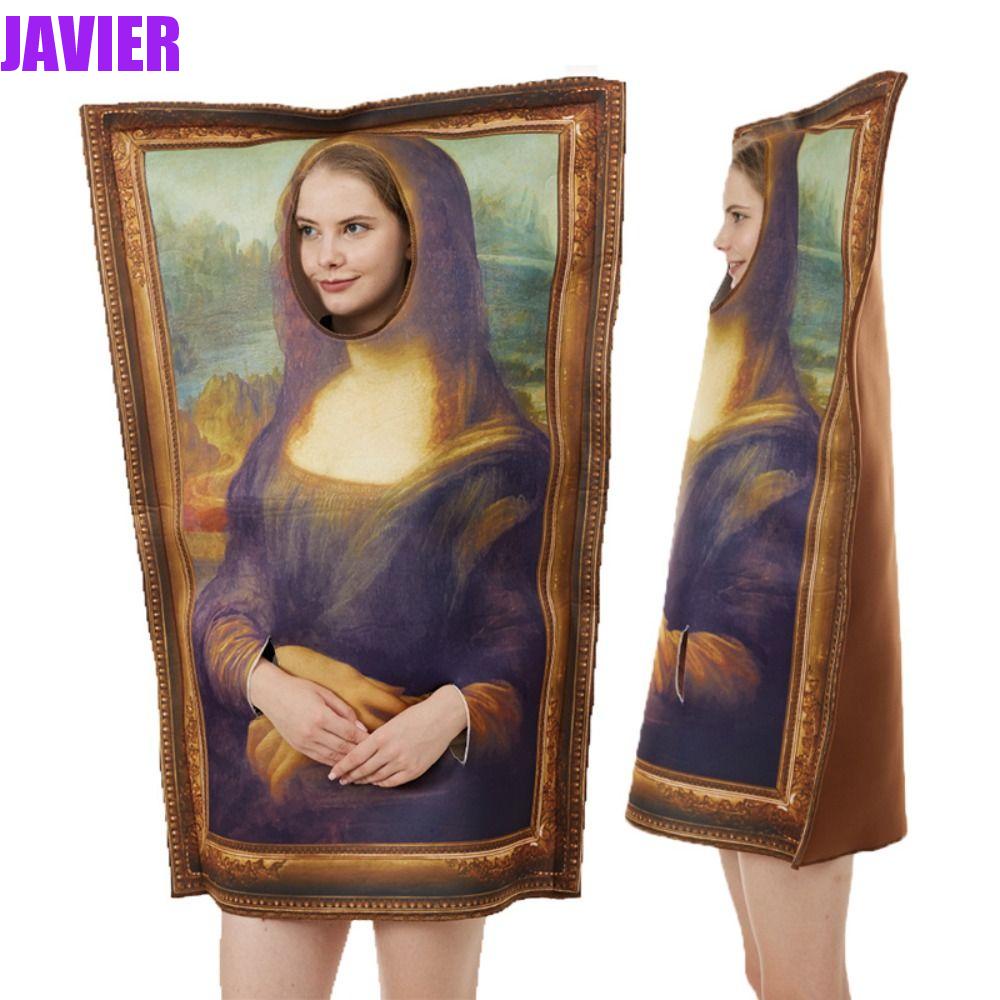 Javier Mona Lisa ชุดจั๊มสูท เหมือนจริง เครื่องแต่งกายตลก โมนาลิซ่า สร้างสรรค์ ล้างทําความสะอาดได้ เครื่องแต่งกายงานรื่นเริง ภาพจิตรกรรมฝาผนัง