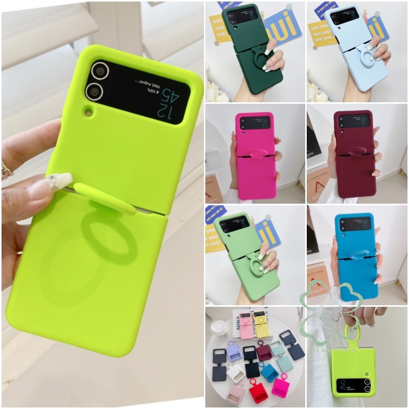 เคสโทรศัพท์มือถือ ซิลิโคนนิ่ม ไมโครไฟเบอร์ พร้อมแหวนนิ้ว สีพื้น สําหรับ Samsung Galaxy Z Flip 4 Z Flip 3 Z Flip4 Flip3