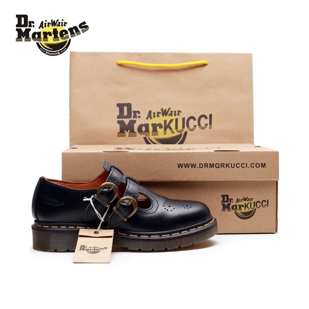 Dr. martens รองเท้าผู้หญิง Mary Jane Toe Layer หนังรองเท้าลําลองรองเท้ามาร์ตินกระดุมคู่