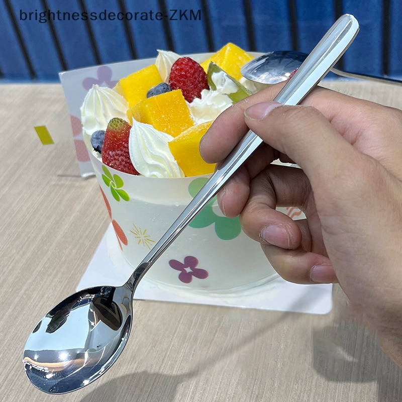 [Brightdecorate] ช้อนสเตนเลส หัวกลม ขนาดใหญ่ สีแดง สีทอง ด้ามจับยาว สําหรับคนอาหารค่ํา ขนมหวาน [TH]