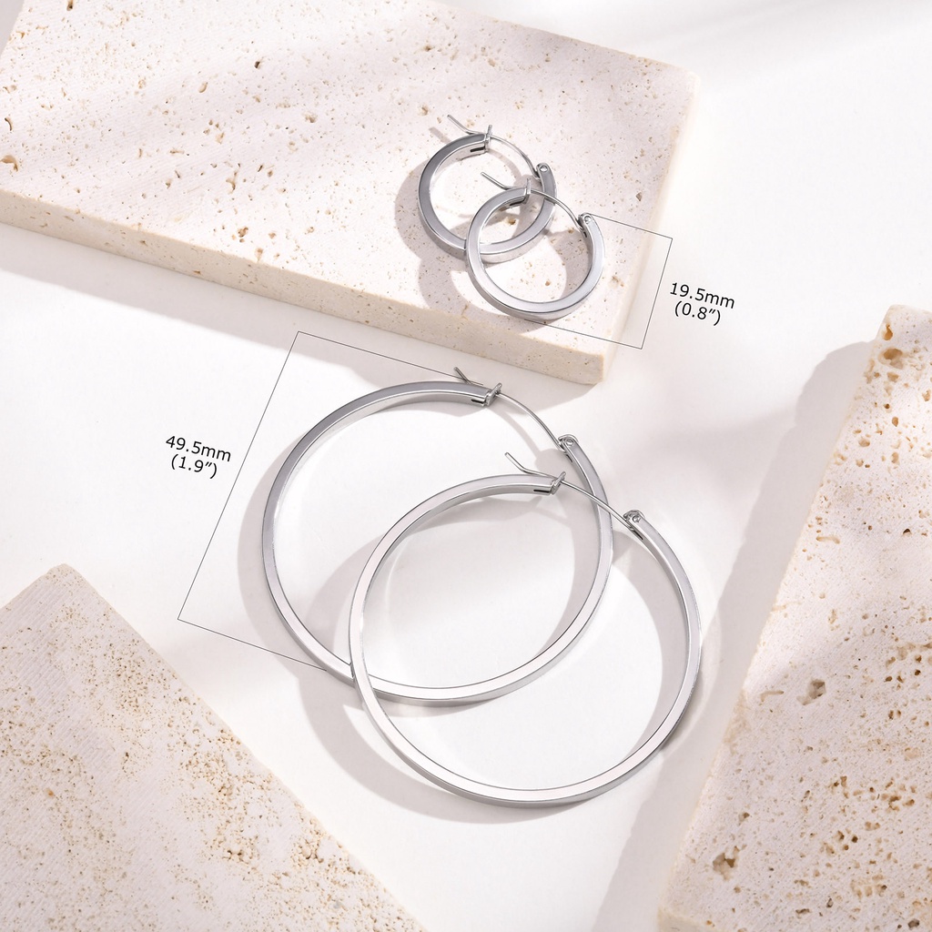 Vnox 20MM 50MM Minimalist Hoop ต่างหูสําหรับผู้หญิง,18K Gold สแตนเลสต่างหูวงกลม