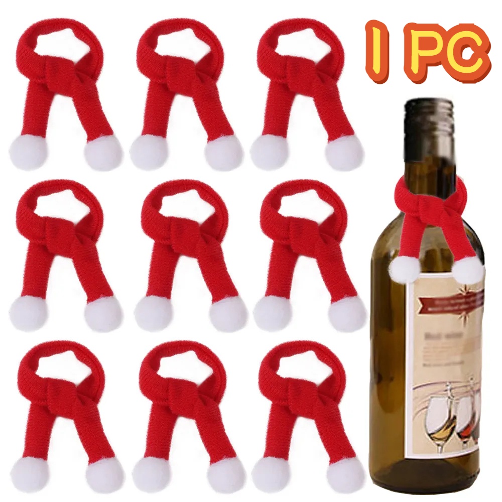 ชุดหมวกซานต้าคลอส สีแดง สําหรับตกแต่งขวดไวน์ ผ้าพันคอ ปาร์ตี้คริสต์มาส 1 ชิ้น