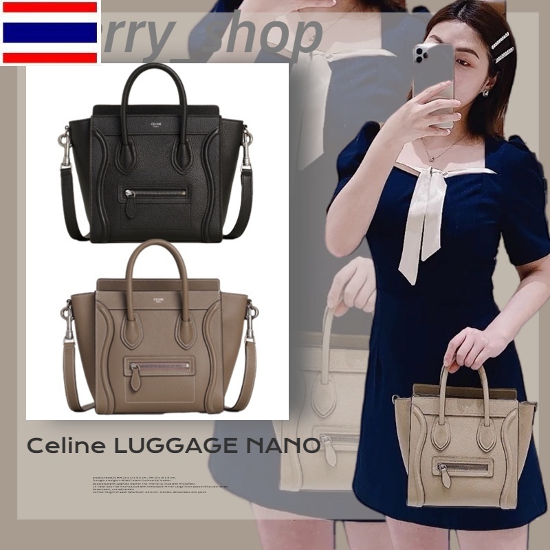 New 🍒ซีลีน Celine LUGGAGE NANO bag in calf leather🍒กระเป๋าถือ/ผู้หญิง/สีดำ S4WT