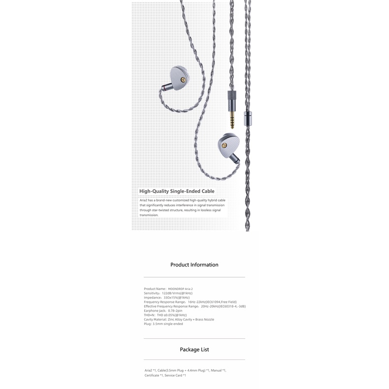 Moondrop ARIA 2 หูฟังประสิทธิภาพสูง IEMs หูฟังที่ถอดออกได้สาย 0.78 มม.2pin 3.5/4.4 มม.ปลั๊ก Aria2 - รูปที่ 7