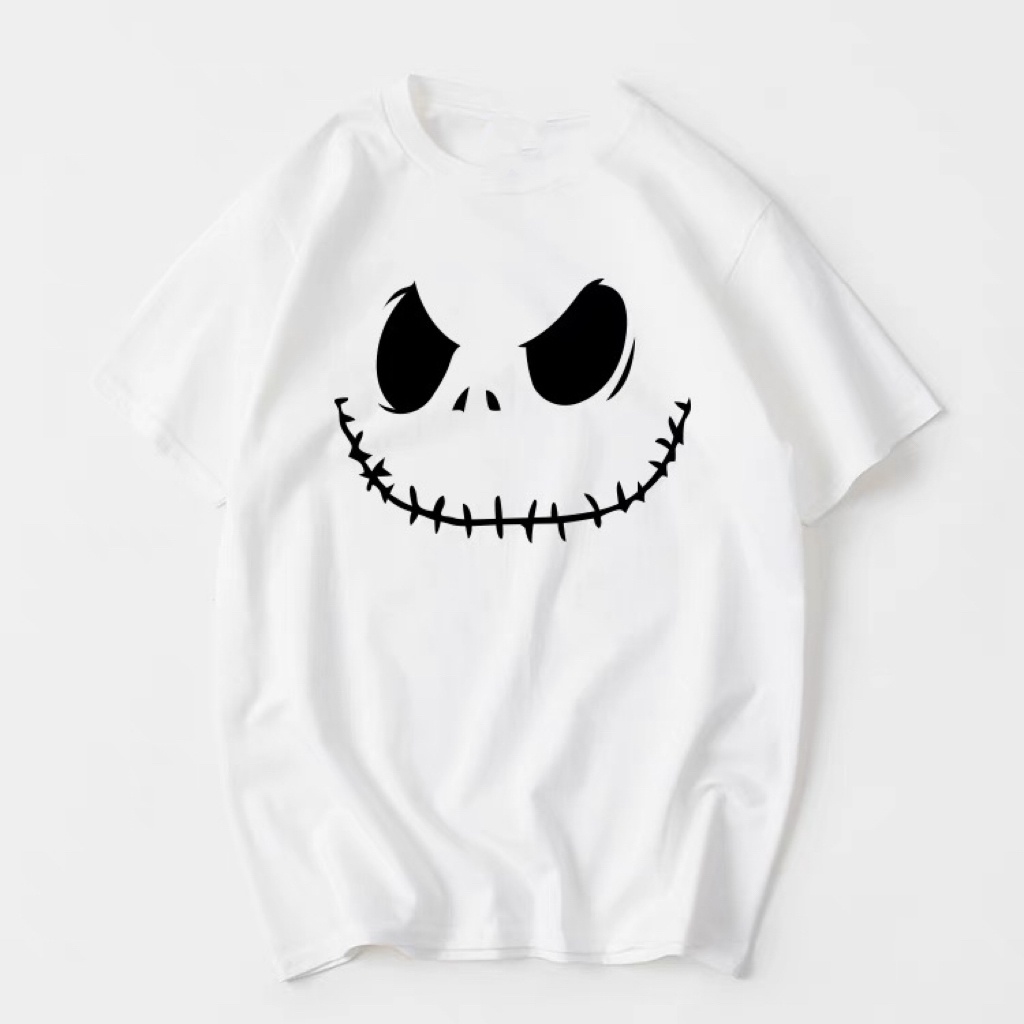 สไตล์ฤดูร้อนสีเข้ม The Nightmare Before Christmas Jack Halloween Skull เสื้อยืดแขนสั้นคอกลมอเนกประสงค์ผู้ชายใส่คู่