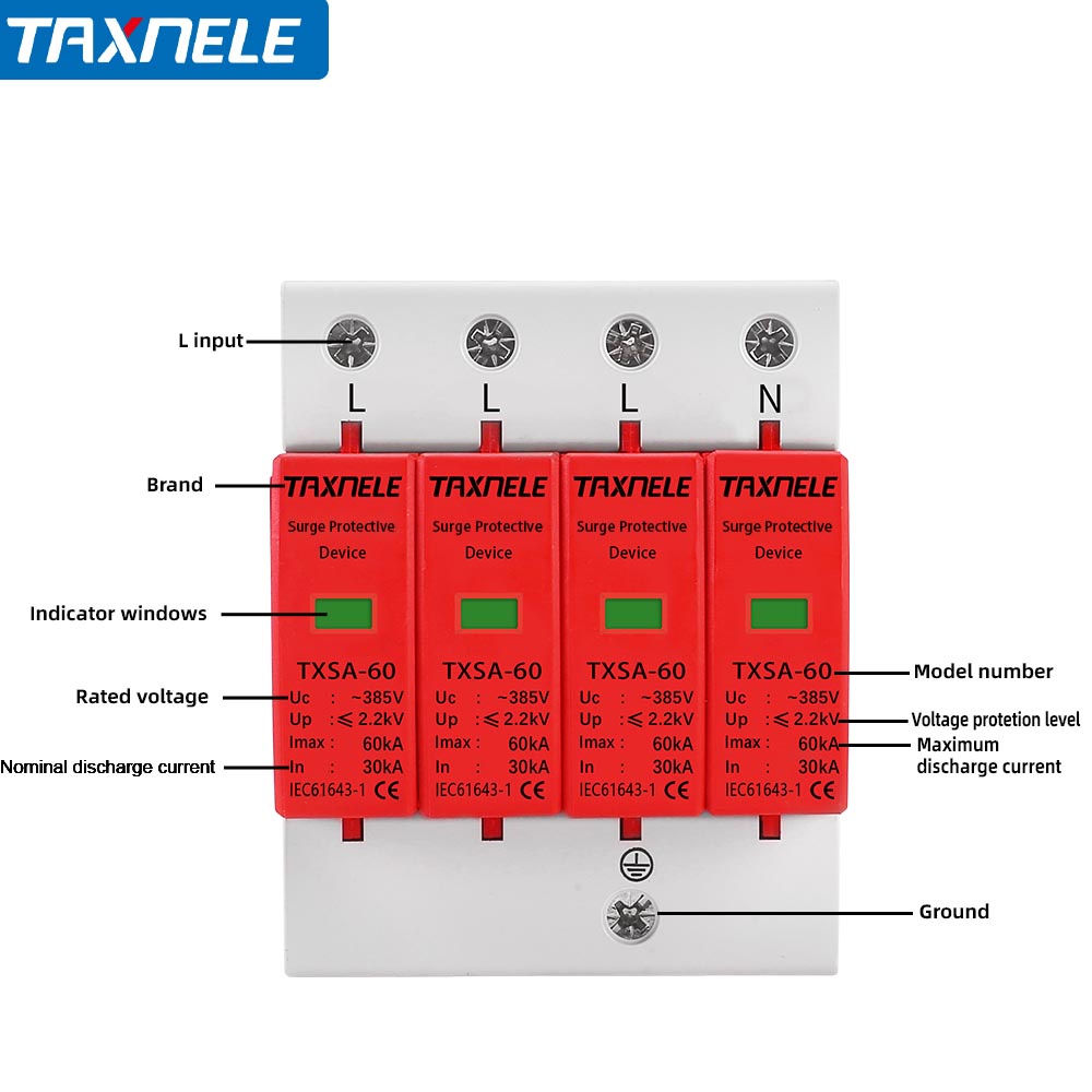 อุปกรณ์ป้องกันไฟกระชาก AC SPD 4P 385V 20KA 40KA 60KA 10KA 30KA
